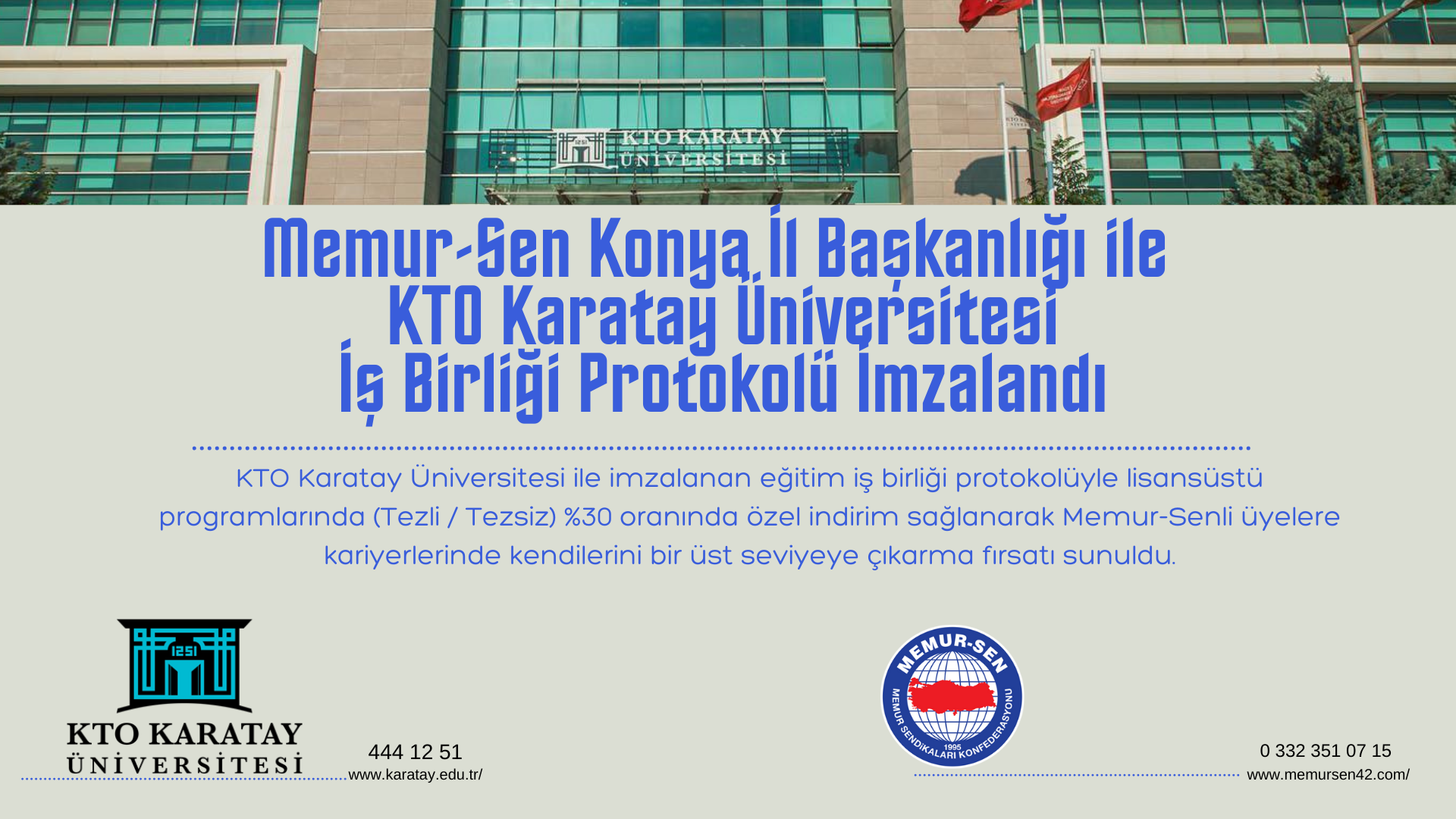 Memur-Sen Konya İl Başkanlığı ile KTO Karatay Üniversitesi İş Birliği Protokolü İmzalandı